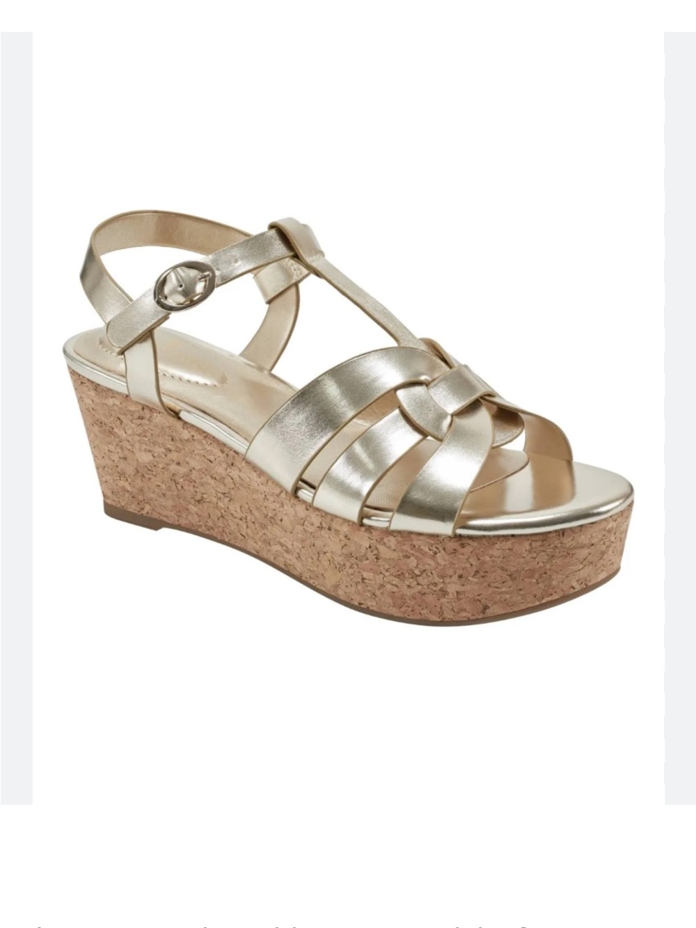 Bandolino Metallic Gold Cork Wedge Sandals 8.5 New In Box